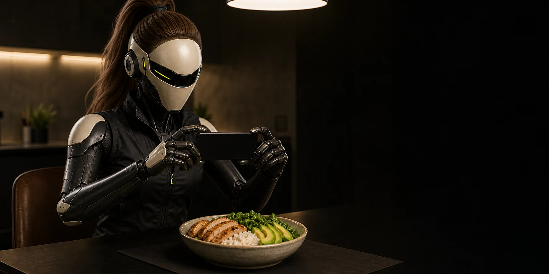 LoseStreak character Maya scanning a meal for its nutritional breakdown